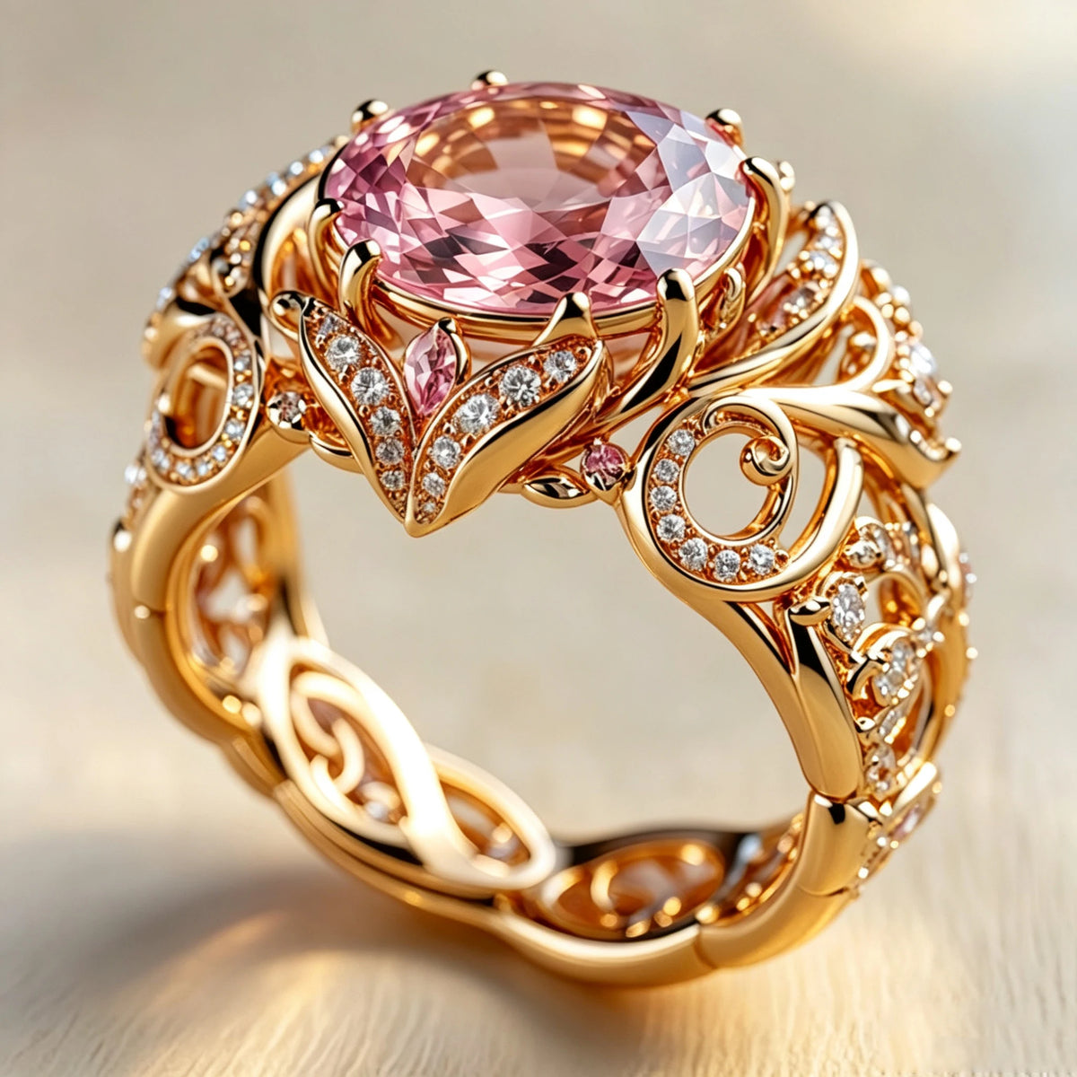 Luxury Pink Zircon Big Stone Skeleton Vintage Gold Rings