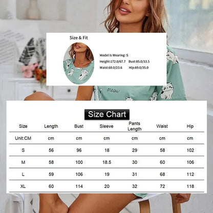 Short Sleeve Nightwear Cartoon Print Pyjamas Set