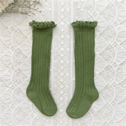 Ruffle Knee High Socks Baby Girls Toddlers Long Soft Cotton Sock 0-8Years