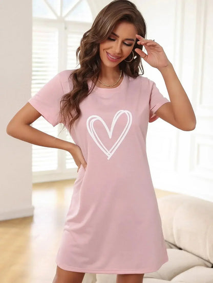 Heart Print Short Sleeve Sexy Dress