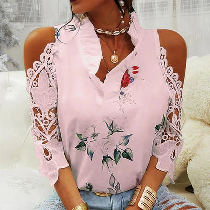 Sexy Flower Elegant Short Sleeve Shirt