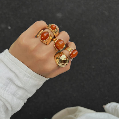 5 Pcs/Set Vintage Exquisite Inlay Acrylic Rhinestone Ring Chunky Thick Rings