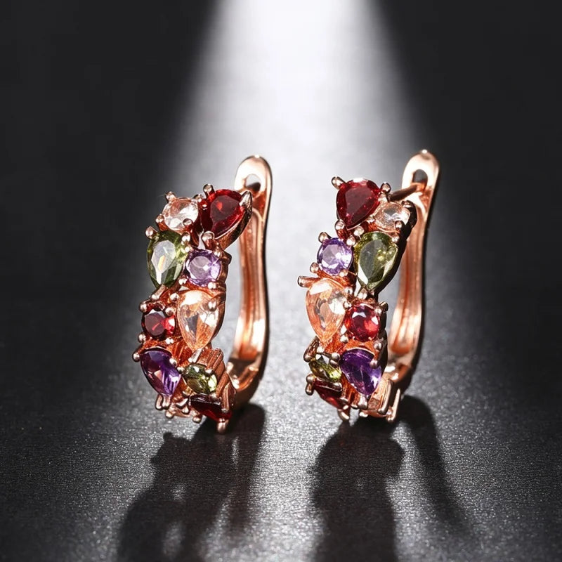 Huitan Luxury Hoop Waterdrop Blue/Green Cubic Zirconia Earrings