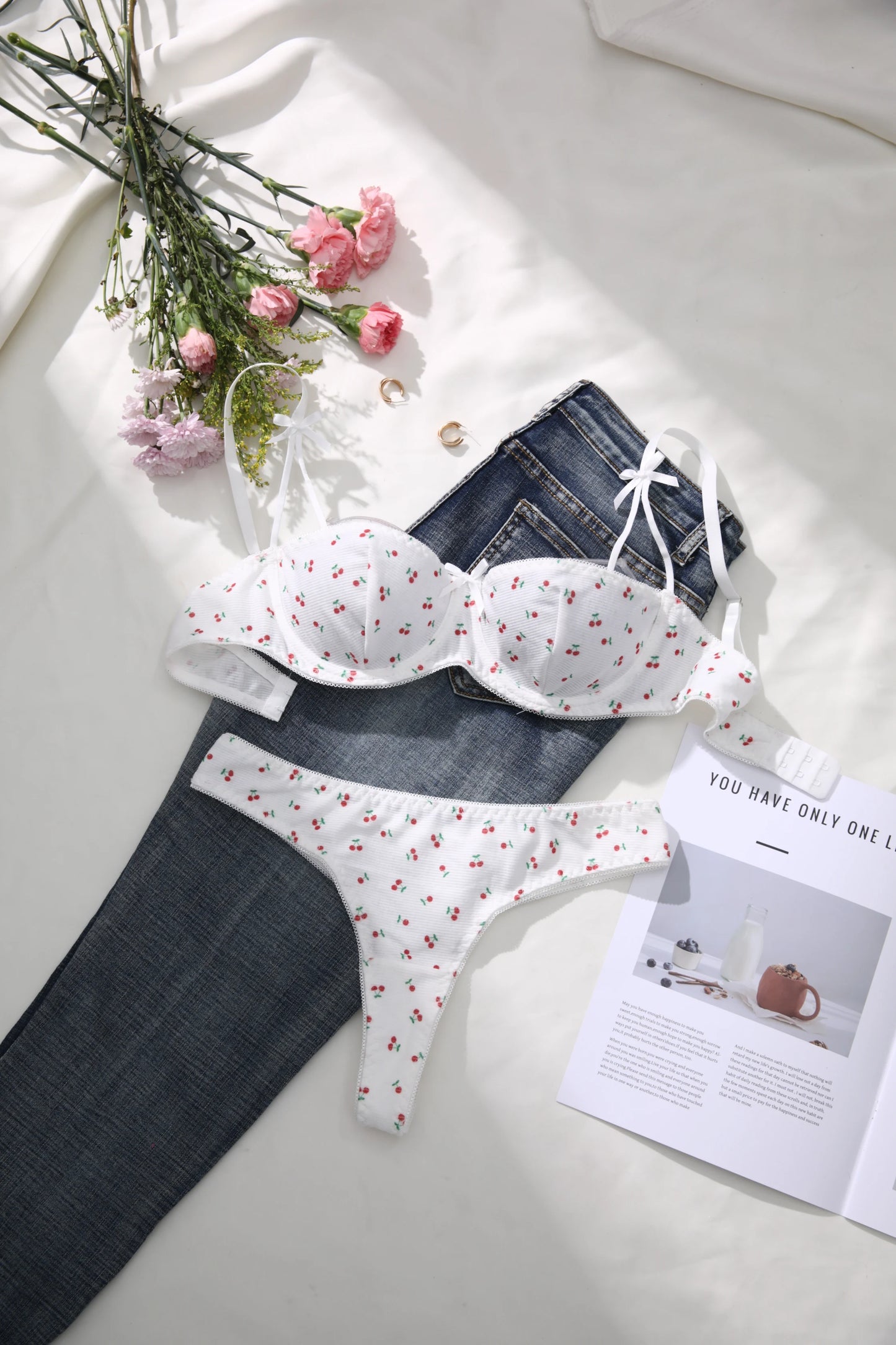 2-Piece Set Cherry Print Comfortable Lingerie