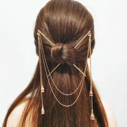 Long Tassel Double Chain Hair Pins Nunchaku Hairpin Chinese Hanfu Hair Stick