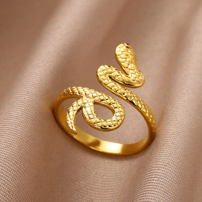 خواتم ثعبان من الفولاذ المقاوم للصدأ مطلية بالذهب 316L