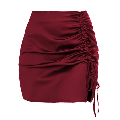 Ruffle Sexy High Waist Zip Satin Midi Skirt