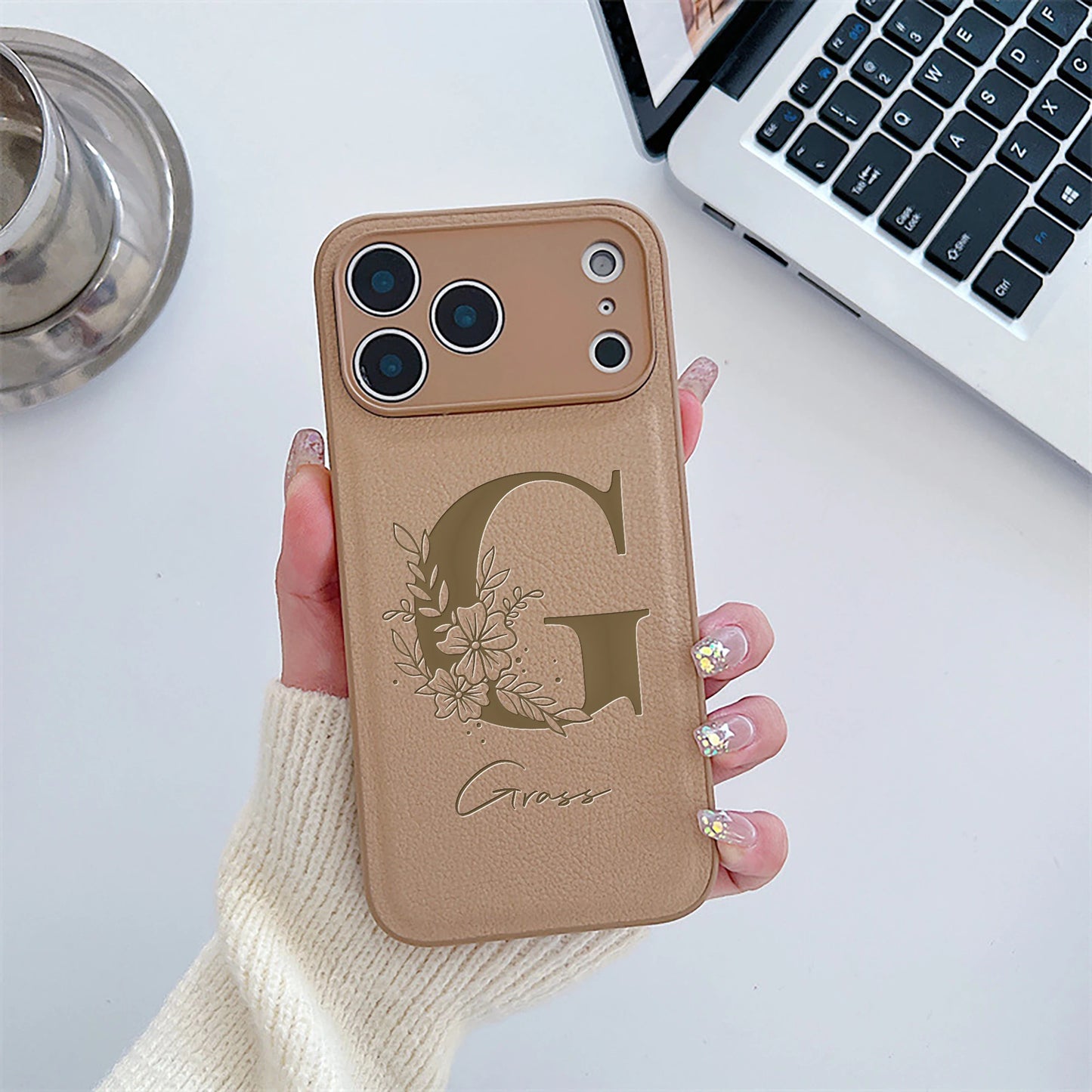 Initial Custom Big Letter with Flowers iPhone Case