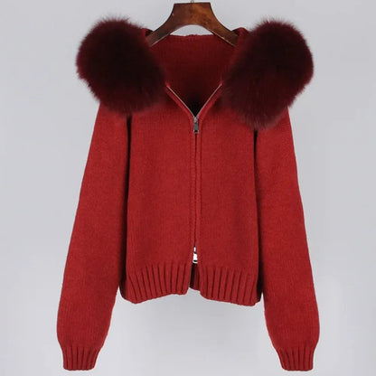 Hooded Real Fox Fur Collar Jacket