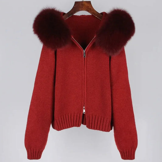 Hooded Real Fox Fur Collar Jacket