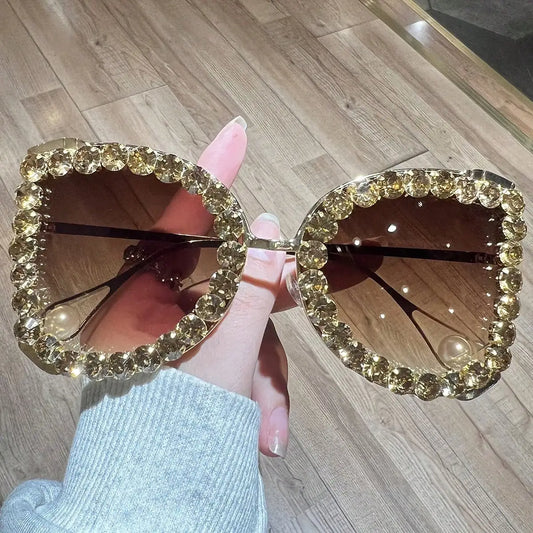 Butterfly-Shaped Oversized Frame with Rhinestone Sunglasses
