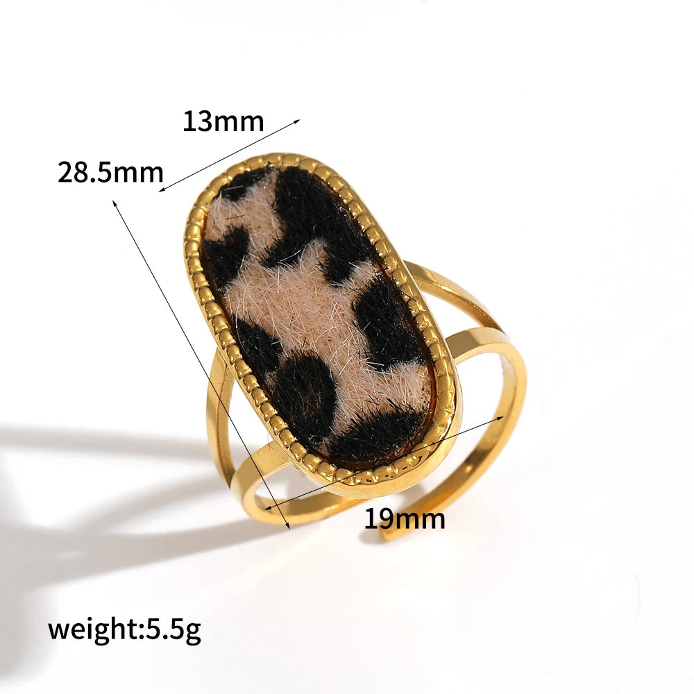 Stainless Steel Retro Geometric Leopard Pattern Adjustable 18K Gold Rings