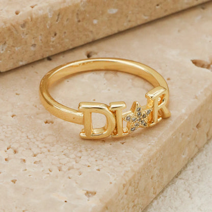 Zircon Letter D Stainless Steel Star Ring