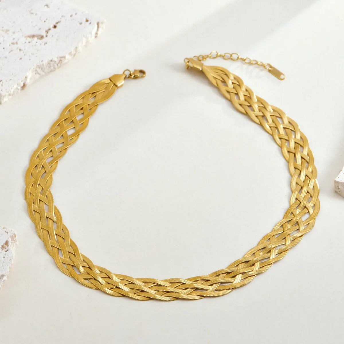 316L Stainless Steel Gold Color Woven Chain Chokers Necklace