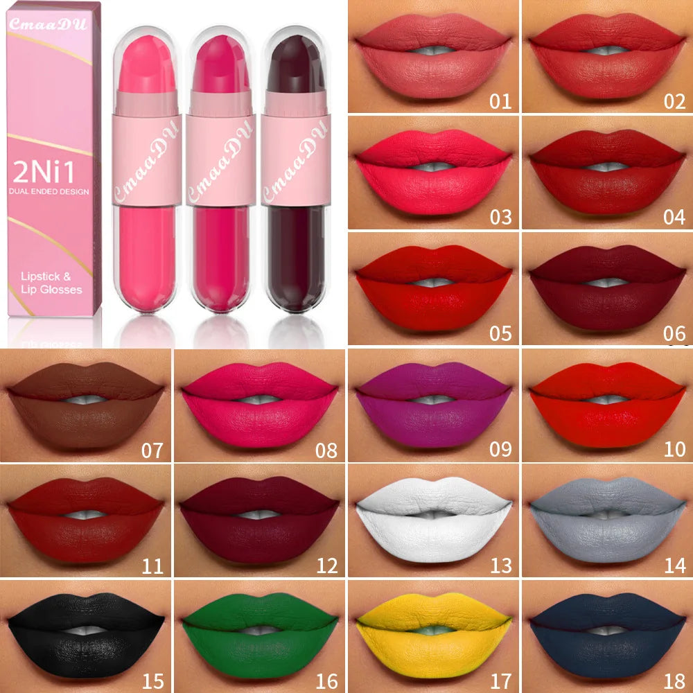 18 Colors 2 in 1 Matte Liquid Purple Lip Glaze Lipsticks