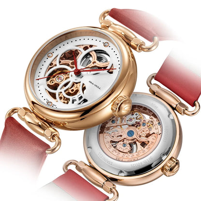 Leather Strap Waterproof Skeleton Automatic Mechanical Watch Necklace Set 6002L Series