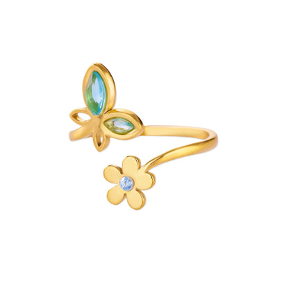 Elegant Zircon Flower Butterfly Rings