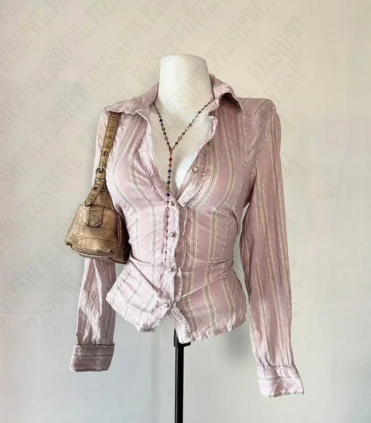 Pleated Tees Sexy Girl Slim Fit Tees Shirt