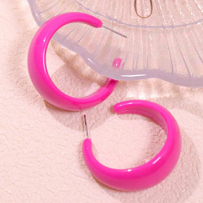 Macaroon Color C Shape Resin Acrylic Geometric Clip Earring Circle Ear Hoop Earrings