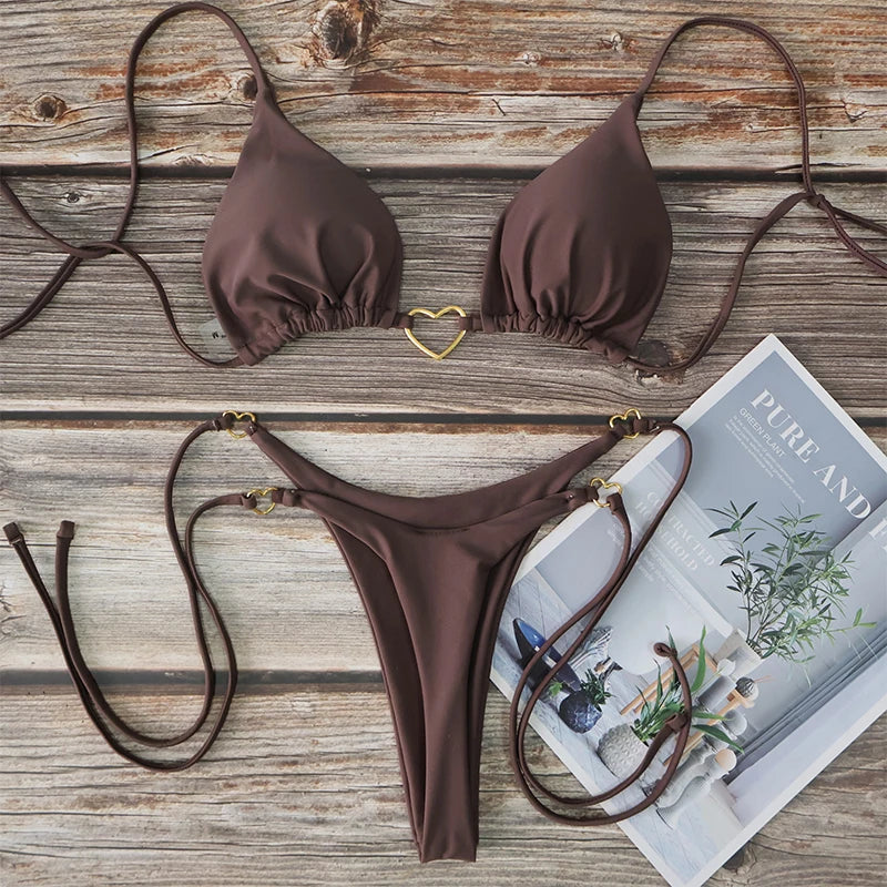 Sexy Halter Solid color Bikini Set Swimsuit