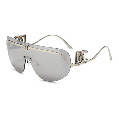 Rimless Shield Aviator Gold Metal Frame Sunglasses