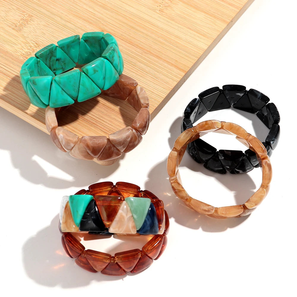 Acrylic Geometric Triangle Marble Elastic Beads Bracelets