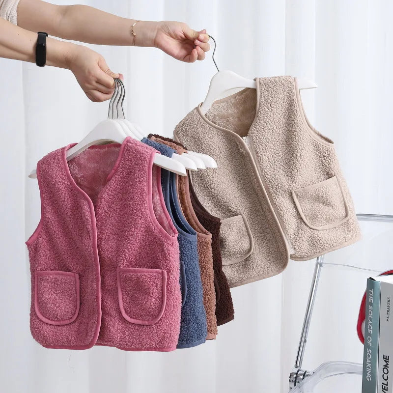 Baby Lamb Wool Warm Waistcoat Plush Vest Single Breasted Double Layer Warm Coat