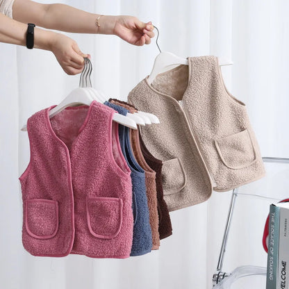 Baby Lamb Wool Warm Waistcoat Plush Vest Single Breasted Double Layer Warm Coat