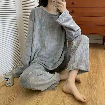 Coral Velvet Jacquard Soft Warm Winter Loungewear Pajama Sets