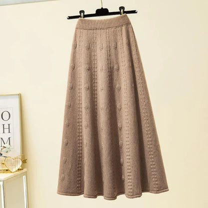 Autumn Winter Knitting Long Elegant  High Waist Elastic Soft Midi Skirts