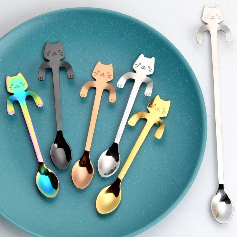 Stainless Steel Cat Coffee Spoons Hanging Ear