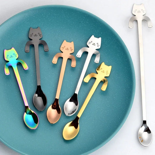 Stainless Steel Cat Coffee Spoons Hanging Ear