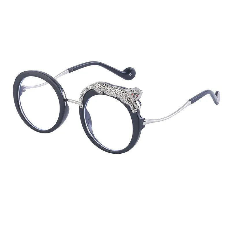 Oversized Round Crystal Leopard Sun Glasses