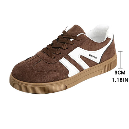 Faux Suede Brown Platform Non Slip Flat Heels Casual Walking Sneakers