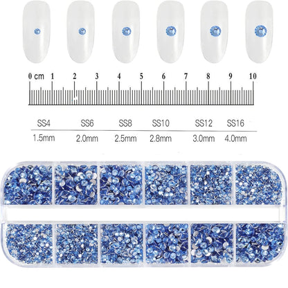 12Gird 3D Glass AB Crystal Nail Art Rhinestones Kit