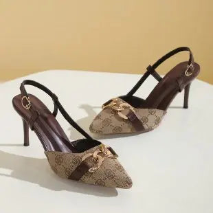 Pointed Head Shallow Mouth Metal Buckle Shoes