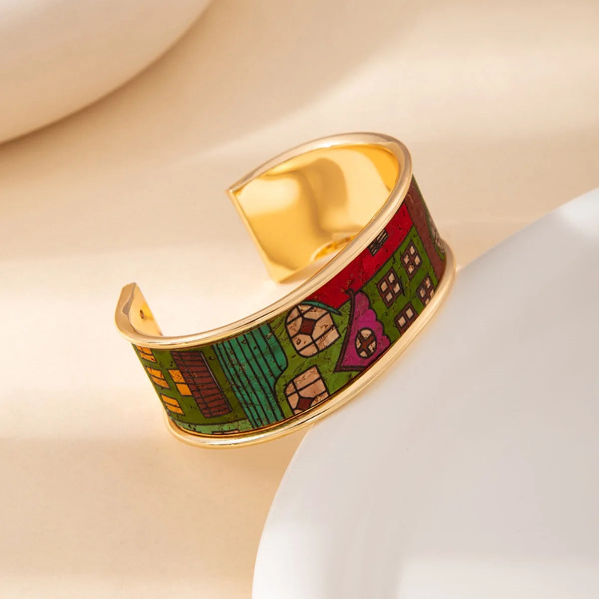 Graffiti Art Adjustable Bangle Gold Stainless Steel Bracelet