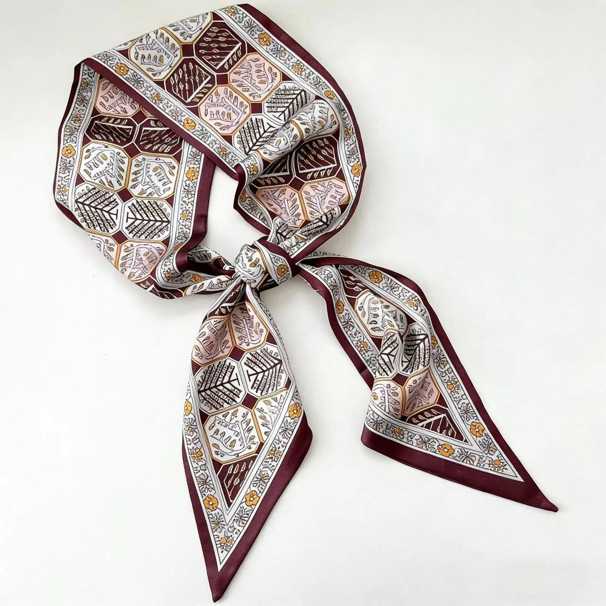 Long Silk Scarf Luxury Paisley Print Headband Soft Satin Scarves