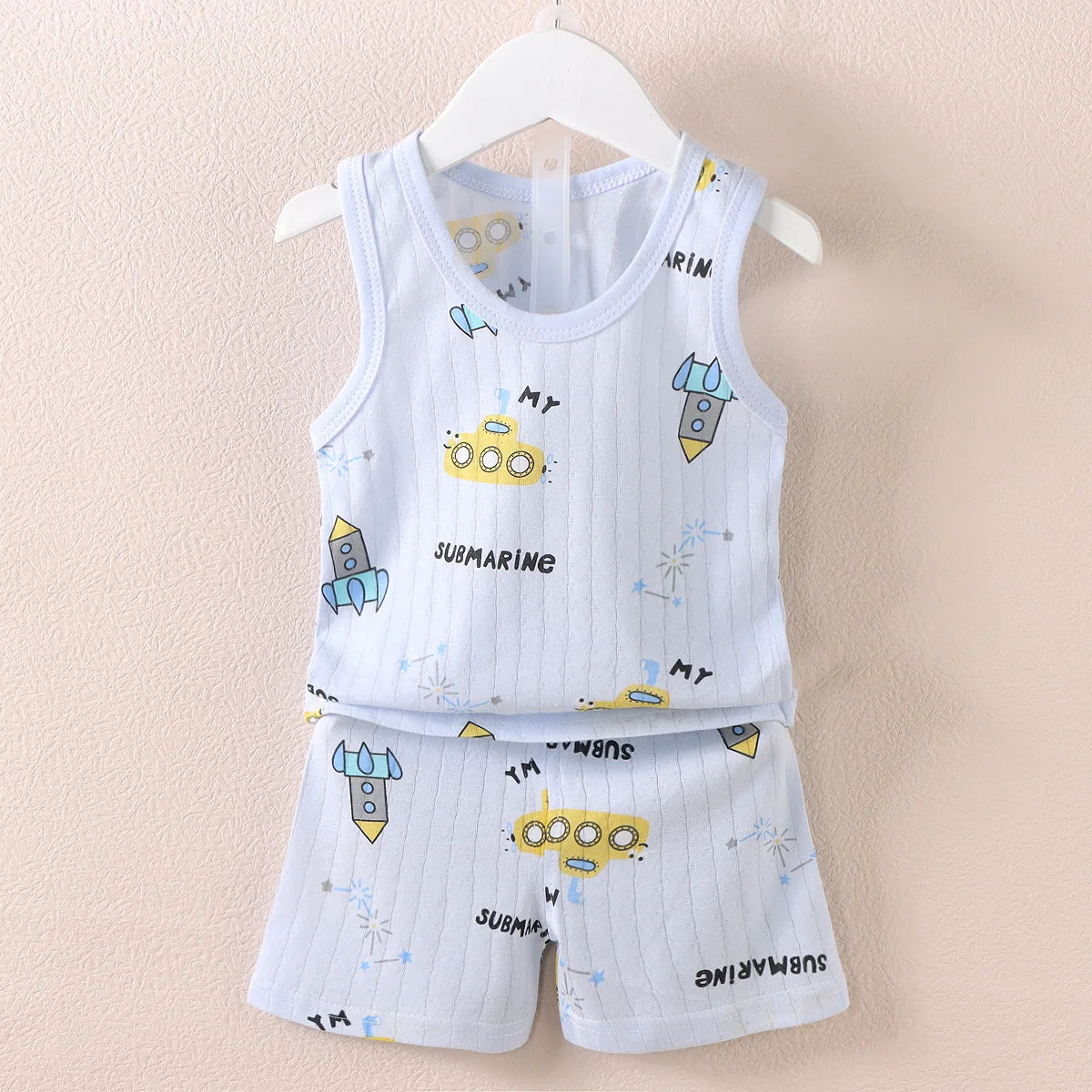 Cartoon Thin Style Sleeveless Baby Pajamas Set