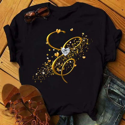 Custom Name Letter Diamond Gold Letter T-shirt