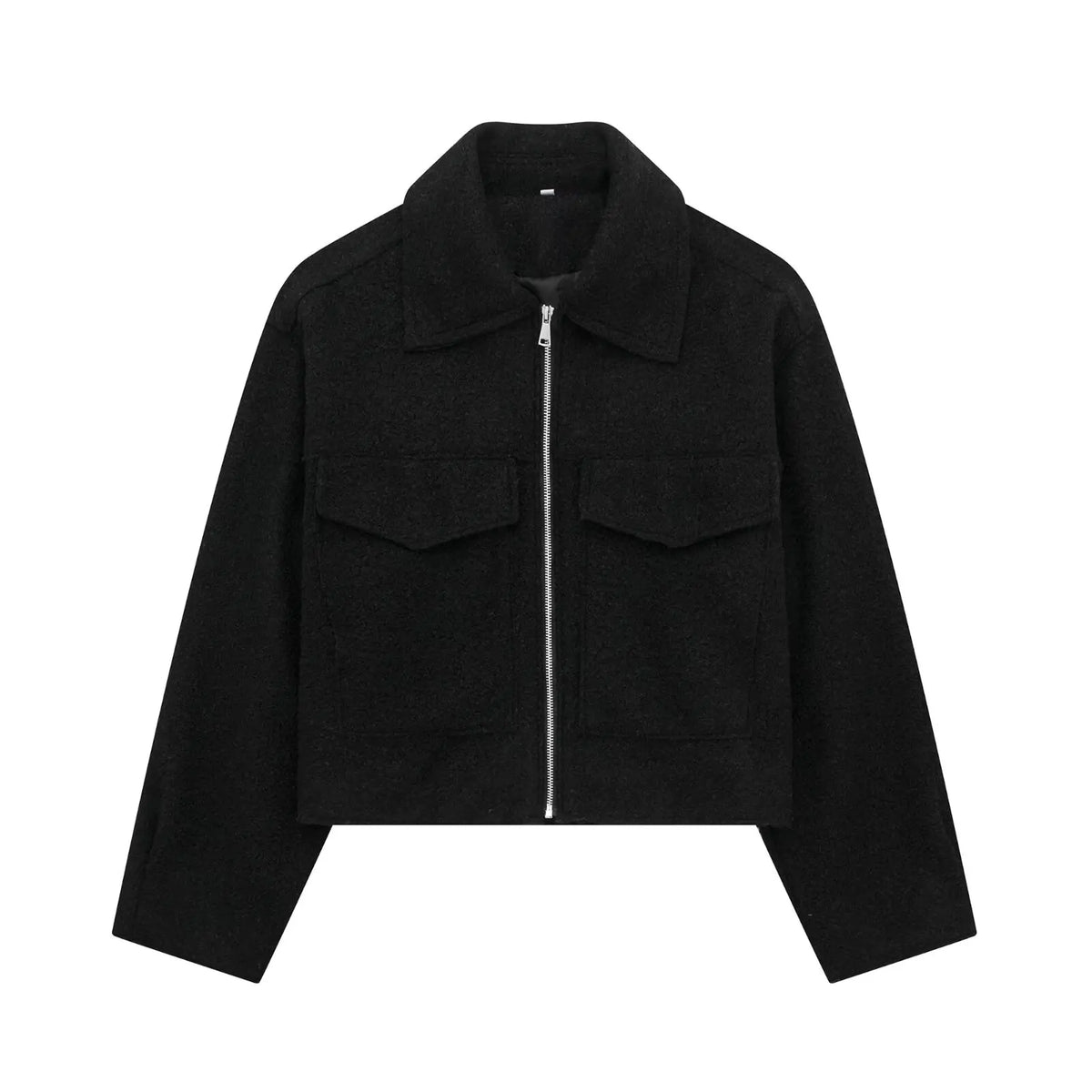 Grey Front Zipper Vintage Lapel Neck Long Sleeves Chic Jacket