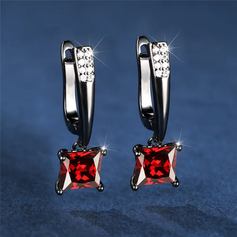 Geometric Crystal Antique Black Zircon Square Stone Earrings