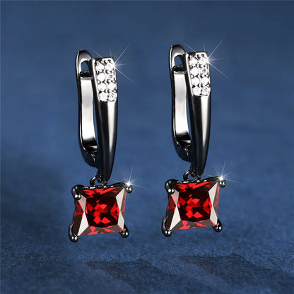 Geometric Crystal Antique Black Zircon Square Stone Earrings