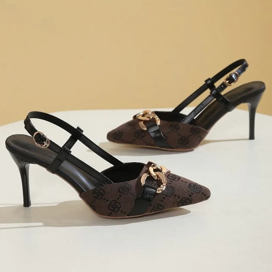 Pointed Head Shallow Mouth Metal Buckle Shoes