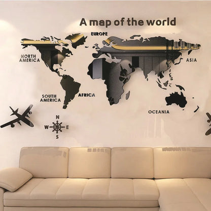 World Map Wall DIY 3D Acrylic Wall Stickers Three-dimensional Mirror Stickers