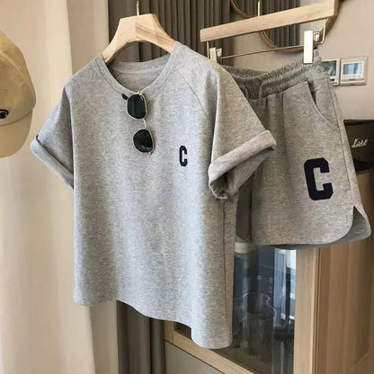Summer Sleepwear Loose Short Sleeve T-Shirt Casual Shorts Large Size Pajamas Set