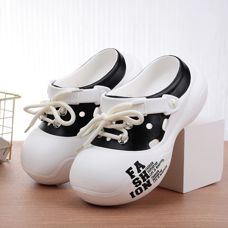 Chunky Platform Flat Striped Closed Toe Thick Slippers