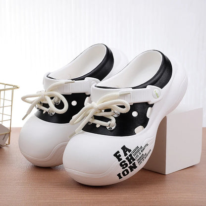 Chunky Platform Flat Striped Closed Toe Thick Slippers