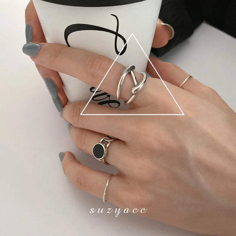 925 Sterling Silver Retro Geometric Asymmetric Rings