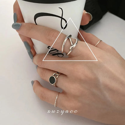 925 Sterling Silver Retro Geometric Asymmetric Rings